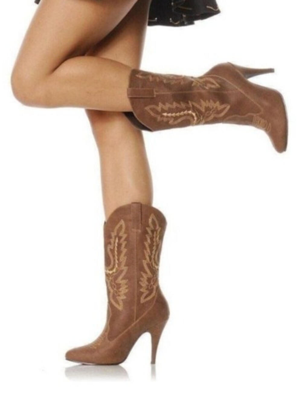 ELLIE Brown Faux Leather Western Embroidered Cowgirl Heeled Boots WOMEN'S SIZE:9